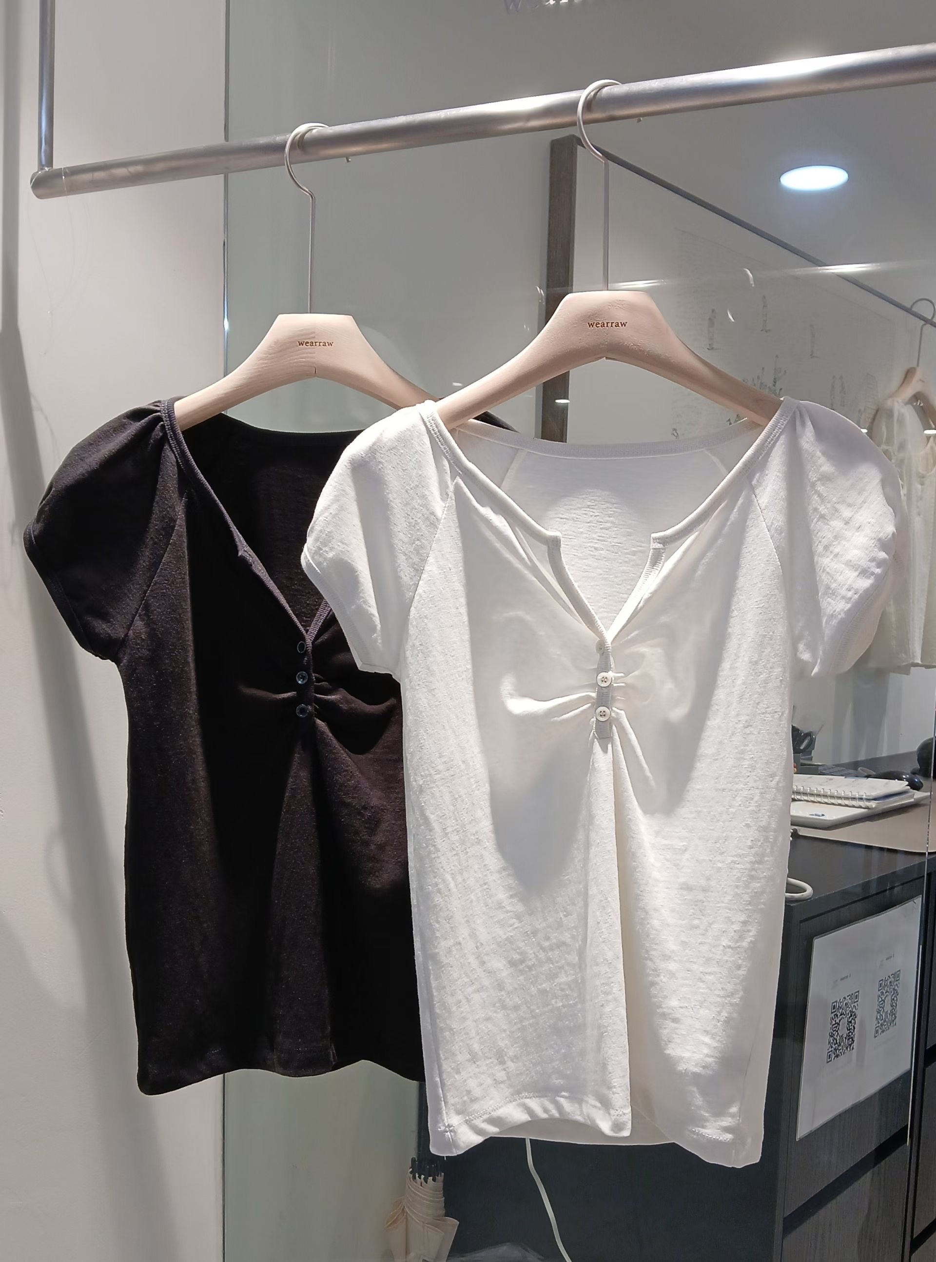 WEARRAW/WELL ROW韓國直郵女裝新品時尚26春夏T恤羊毛紐扣WEARRAW/WELL ROWT恤圖色1左一色