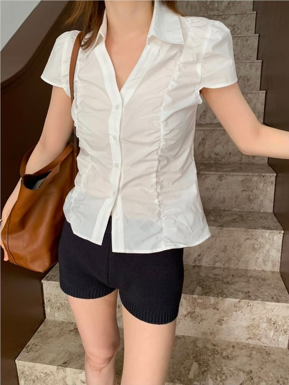 WEARRAW/WELL ROW韓國代購女裝新品26春夏襯衫蕾絲衫褶皺WEARRAW/WELL ROW襯衫/蕾絲衫圖色1