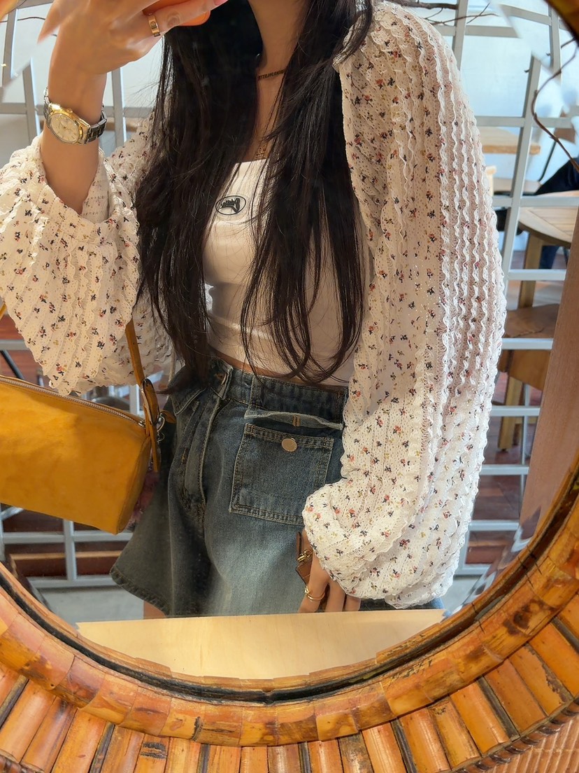 PALETTE-Q韓國東大門直郵女裝新品人氣襯衫蕾絲衫花朵短款開衫PALETTE-Q襯衫/蕾絲衫