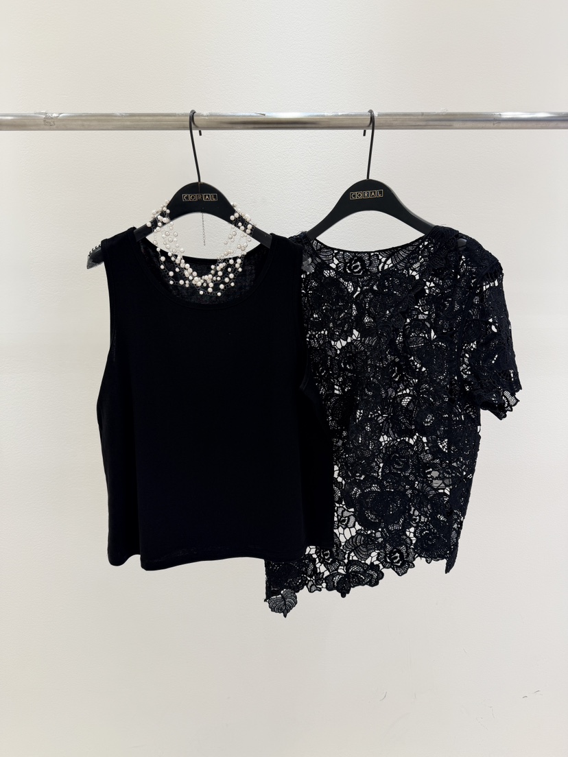 CORAL韓國東大門代購女士新品熱賣休閑時尚套裝不對稱蕾絲CORAL套裝圖色2