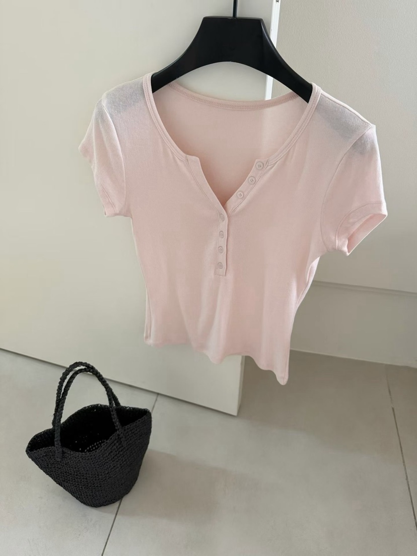 SYMBOL韓國代購女士新品熱賣人氣26夏季休閑時尚T恤棉質紐扣SYMBOLT恤圖色2