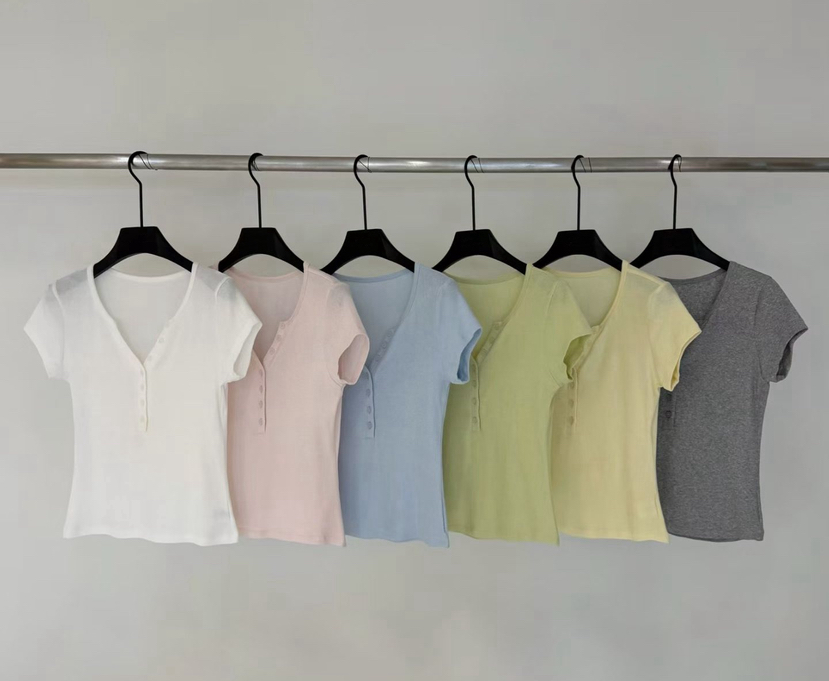 SYMBOL韓國代購女士新品熱賣人氣26夏季休閑時尚T恤棉質紐扣SYMBOLT恤圖色3左三色