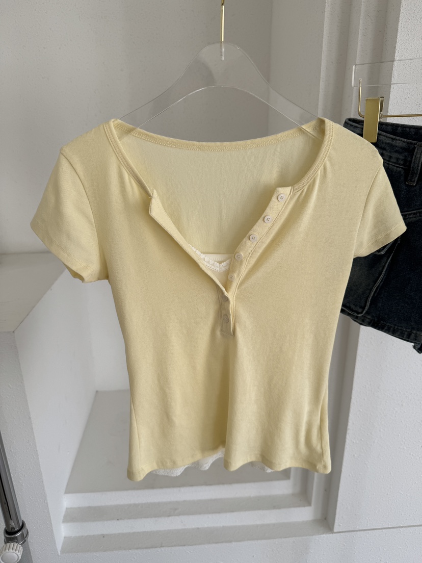 SYMBOL韓國代購女士新品熱賣人氣26夏季休閑時尚T恤棉質紐扣SYMBOLT恤圖色5