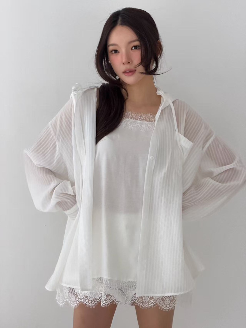 YES韓國直郵女裝新款26夏季26春夏休閑時尚襯衫蕾絲衫荷葉邊YES襯衫/蕾絲衫