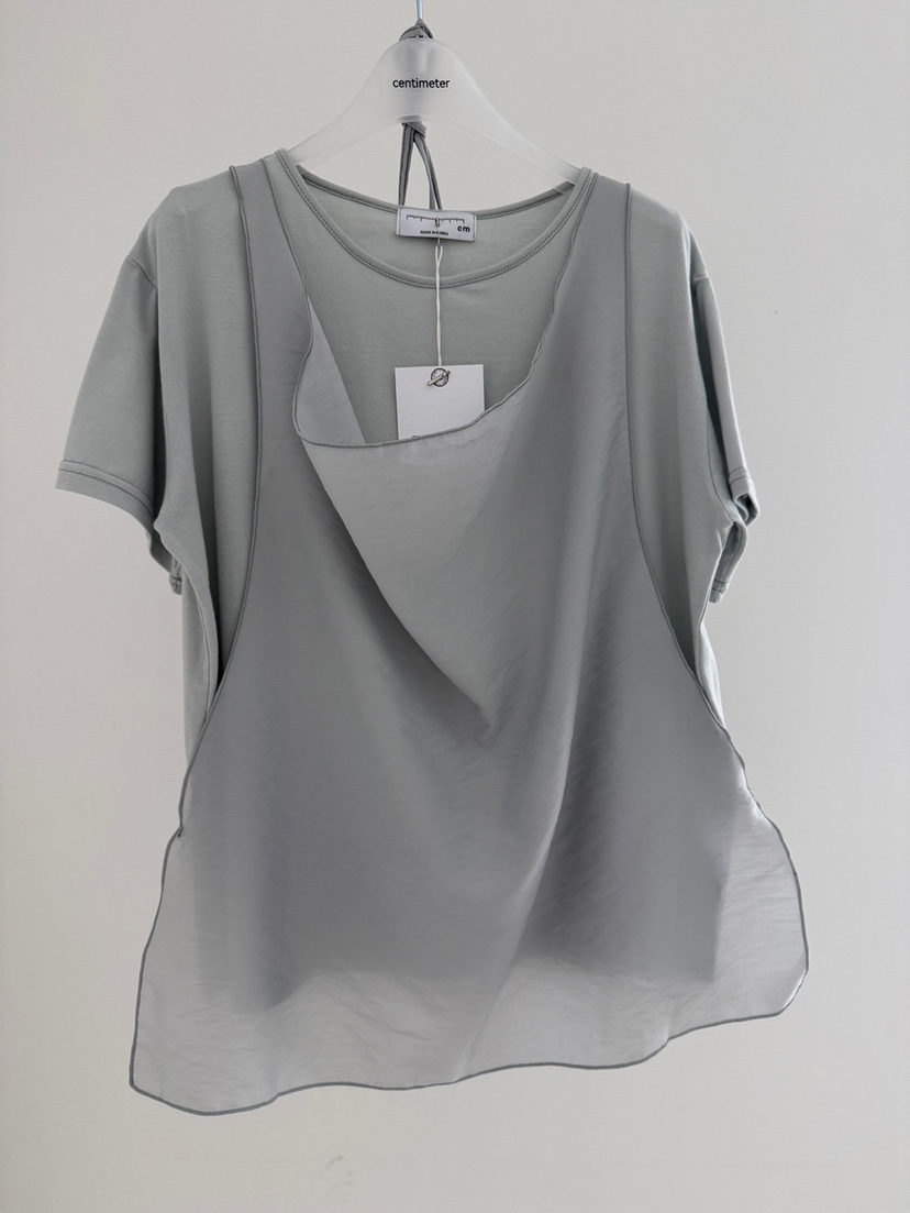 CM韓國直郵實拍女裝新品時尚熱賣人氣職業26夏季T恤假兩件CM_centimeterT恤圖色2