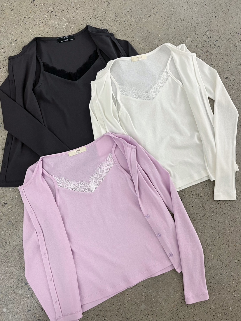 J CRANE-A韓國直郵實拍女裝新品熱賣人氣長袖T恤系帶開衫J CRANE長袖T恤