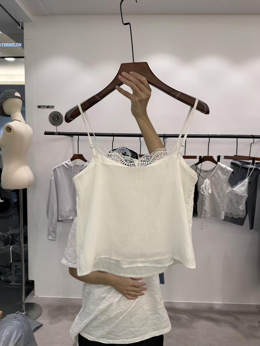 WATERMELON東大門實拍韓國女裝新款職業吊帶背心印花亞麻WATER MELON吊帶/背心