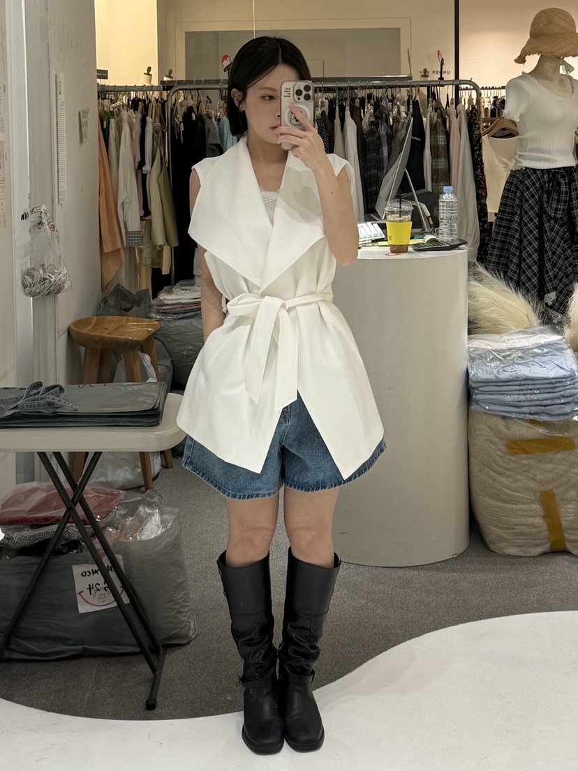 FABRIC韓國直郵女士新品26夏季人氣熱賣推薦休閑馬甲含腰帶FABRIC馬甲