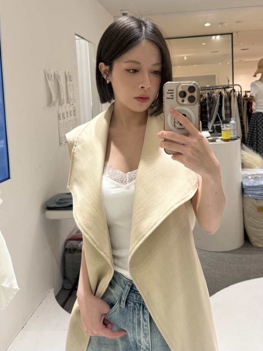 FABRIC韓國直郵女士新品26夏季人氣熱賣推薦休閑馬甲含腰帶FABRIC馬甲