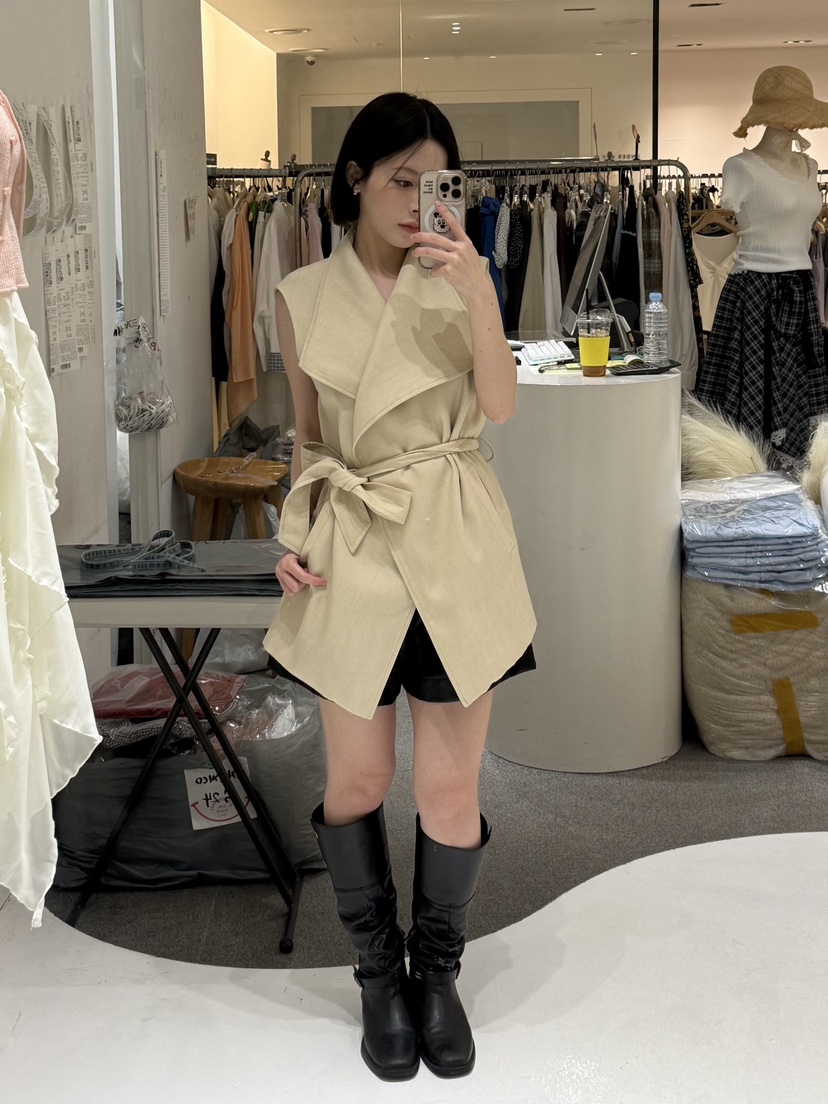 FABRIC韓國直郵女士新品26夏季人氣熱賣推薦休閑馬甲含腰帶FABRIC馬甲