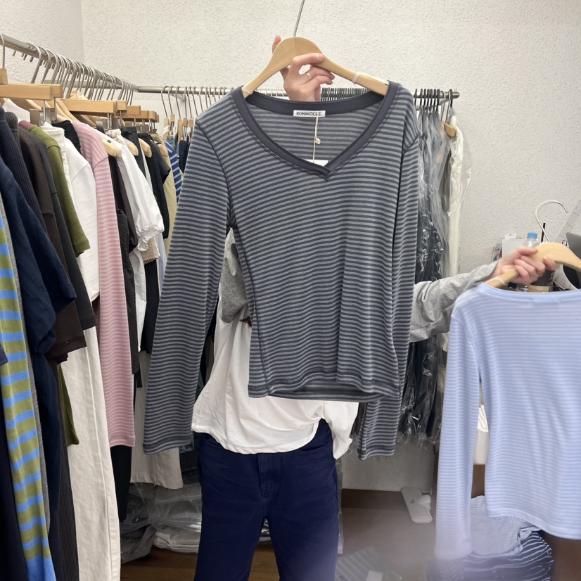 ROMANTICIZE韓國直郵女裝新品熱賣人氣休閑職業長袖T恤條紋ROMANTICIZE長袖T恤圖色1