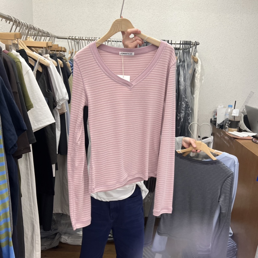 ROMANTICIZE韓國直郵女裝新品熱賣人氣休閑職業長袖T恤條紋ROMANTICIZE長袖T恤圖色2