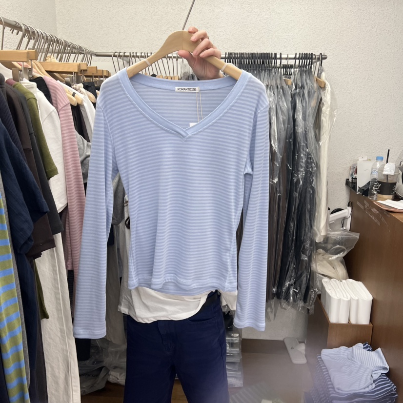 ROMANTICIZE韓國直郵女裝新品熱賣人氣休閑職業長袖T恤條紋ROMANTICIZE長袖T恤圖色3