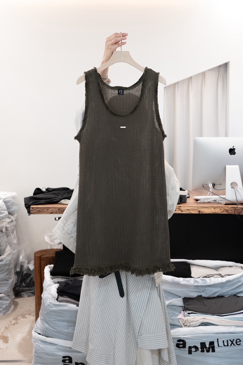 FRIC韓國東大門直郵女裝新款人氣26春夏熱賣休閑連衣裙網眼FRIC連衣裙圖色3墨綠