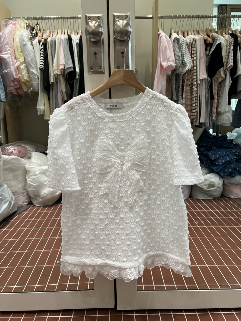 BE&amp;BE韓國直郵女裝新款26春夏職業熱賣人氣休閑T恤絲帶BE&beT恤圖色1