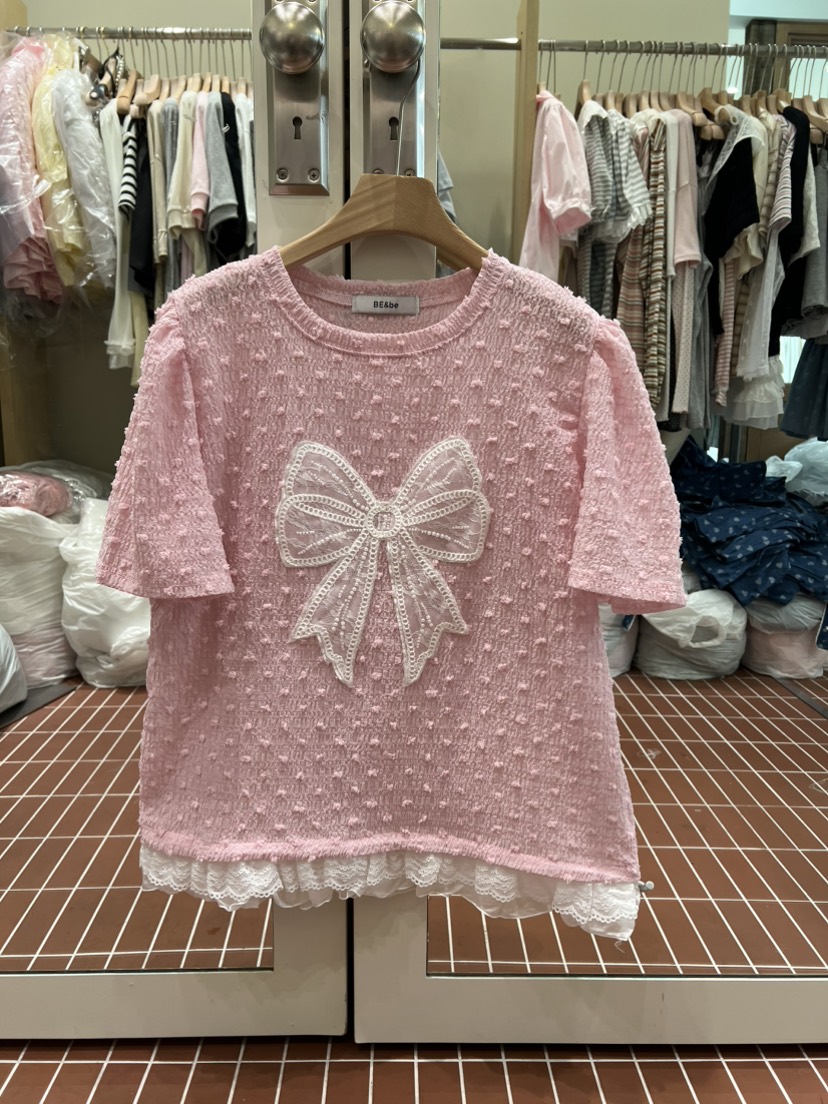 BE&amp;BE韓國直郵女裝新款26春夏職業熱賣人氣休閑T恤絲帶BE&beT恤圖色3