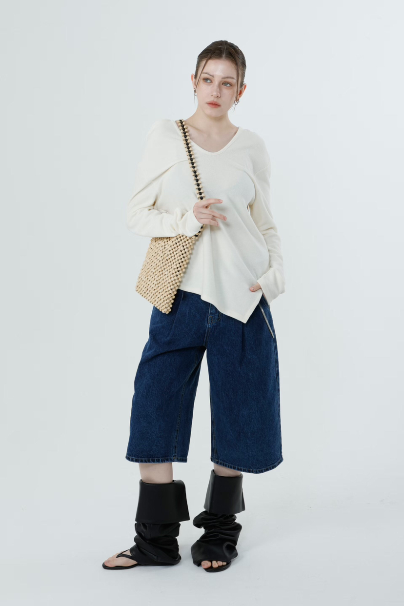 GENTLE B/LOVENTINA韓國直郵女士新款休閑長袖T恤露肩開衩GENTLE B/LOVENTINA長袖T恤