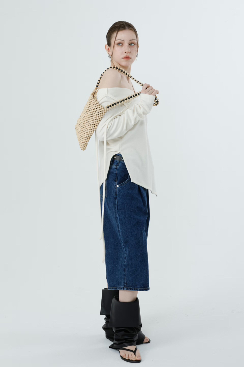 GENTLE B/LOVENTINA韓國直郵女士新款休閑長袖T恤露肩開衩GENTLE B/LOVENTINA長袖T恤