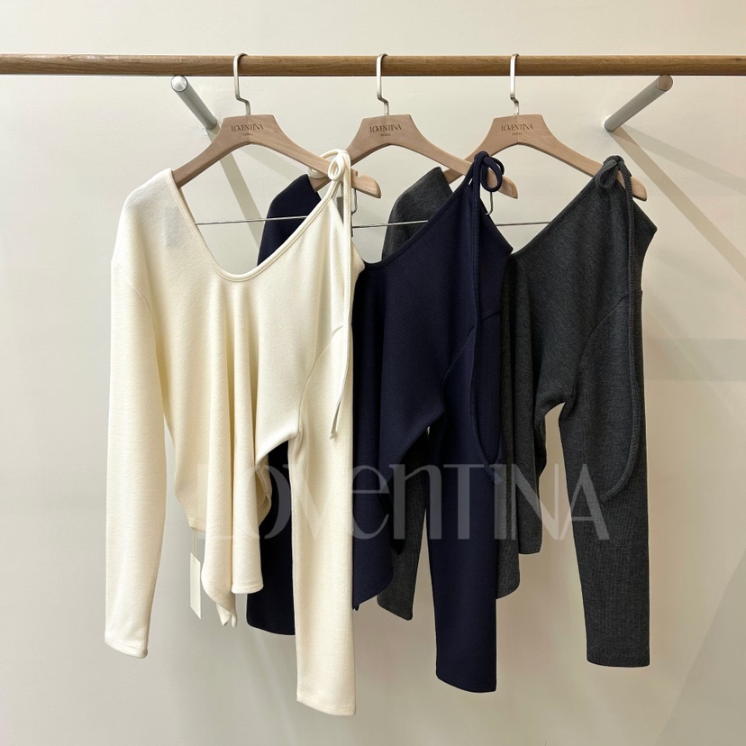 GENTLE B/LOVENTINA韓國直郵女士新款休閑長袖T恤露肩開衩GENTLE B/LOVENTINA長袖T恤