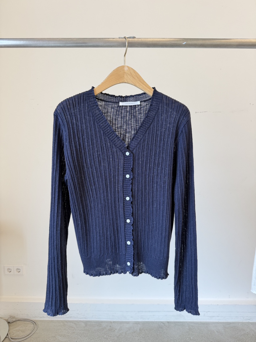 LAUNDRY韓國東大門代購女士新品休閑針織衫荷葉邊開衫羅紋LAUNDRY針織衫圖色3