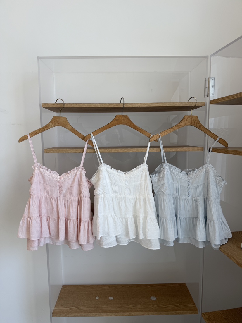 LAUNDRY韓國東大門代購女裝新品26夏季熱賣人氣吊帶背心褶裥LAUNDRY吊帶/背心