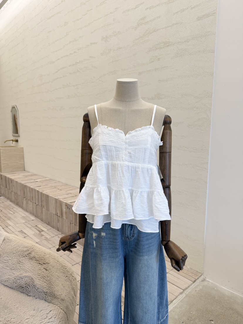 LAUNDRY韓國東大門代購女裝新品26夏季熱賣人氣吊帶背心褶裥LAUNDRY吊帶/背心