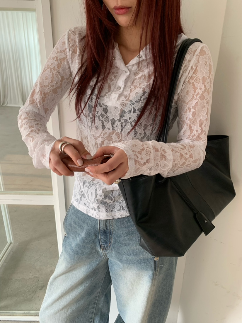 OVER NEAR韓國直郵女士新品人氣休閑26夏季熱賣長袖T恤蕾絲OVER NEAR長袖T恤