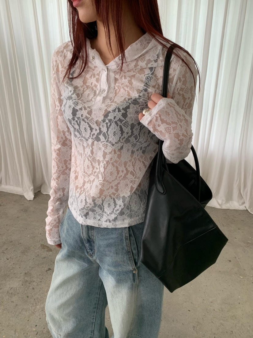 OVER NEAR韓國直郵女士新品人氣休閑26夏季熱賣長袖T恤蕾絲OVER NEAR長袖T恤