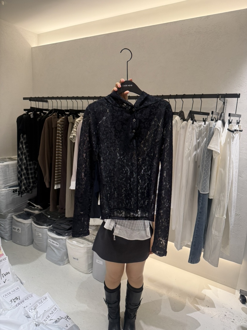 OVER NEAR韓國直郵女士新品人氣休閑26夏季熱賣長袖T恤蕾絲OVER NEAR長袖T恤圖色2