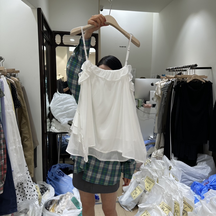 THEMORYPARK韓國東大門代購女士新款人氣推薦吊帶背心荷葉邊THE MORY PARK吊帶/背心