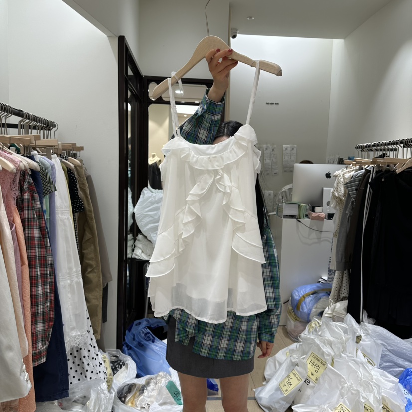 THEMORYPARK韓國東大門代購女士新款人氣推薦吊帶背心荷葉邊THE MORY PARK吊帶/背心圖色1