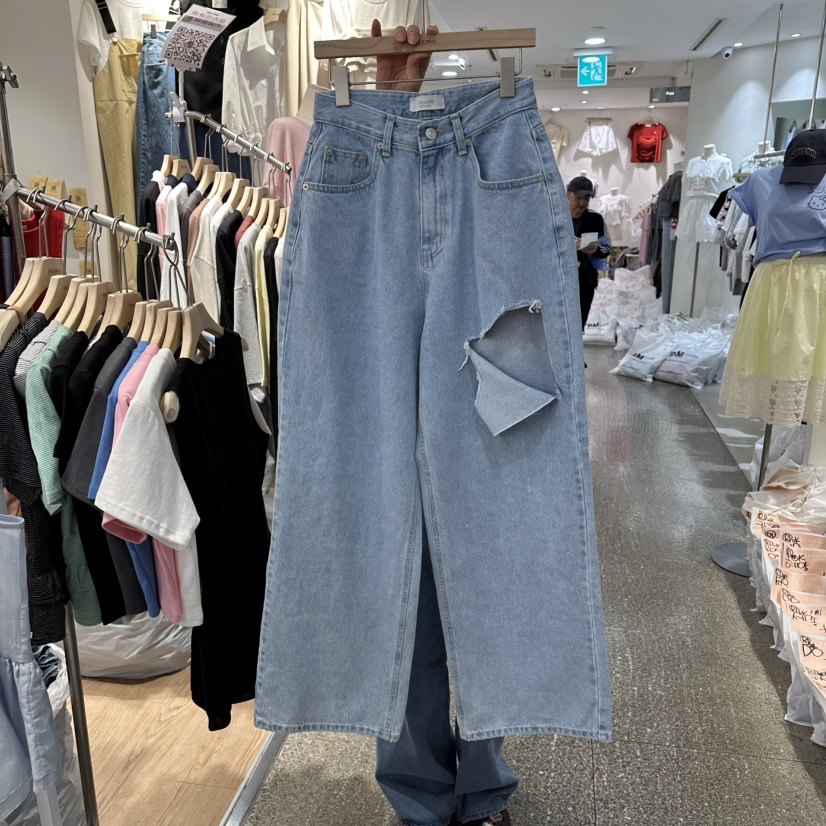 DELLING韓國直郵女士新款26春夏推薦人氣熱賣時尚牛仔褲破洞DELLING牛仔褲圖色1深色