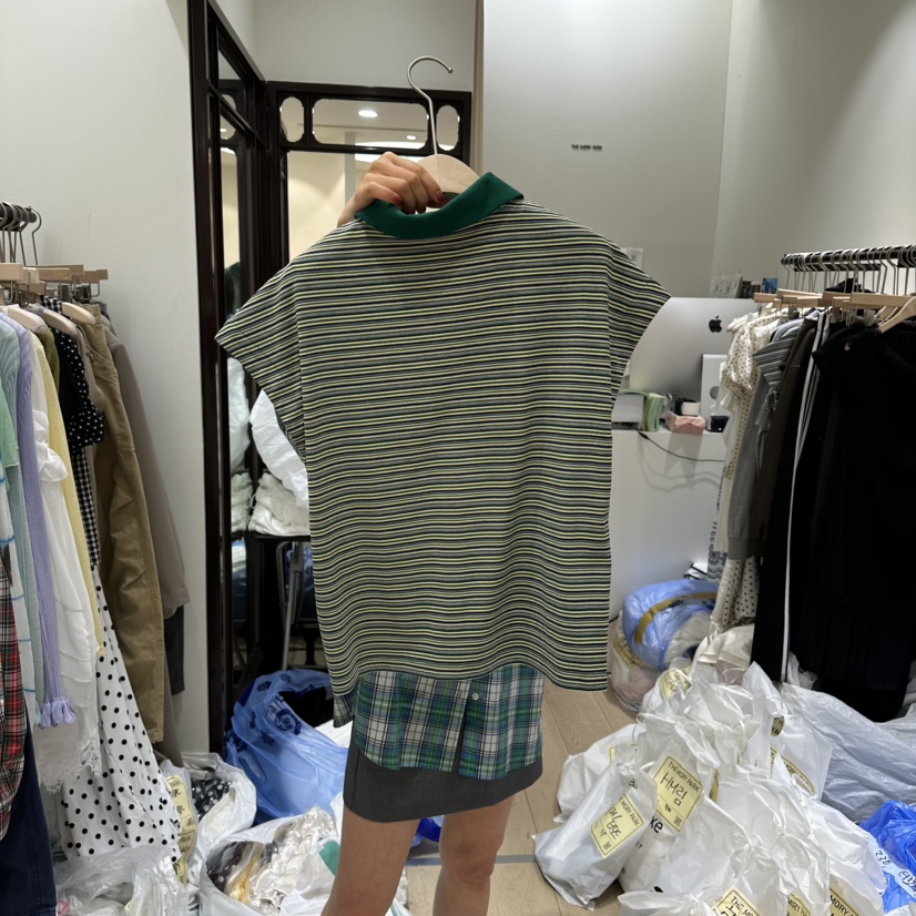 THEMORYPARK韓國東大門直郵女裝新品時尚熱賣吊帶背心條紋THE MORY PARK吊帶/背心