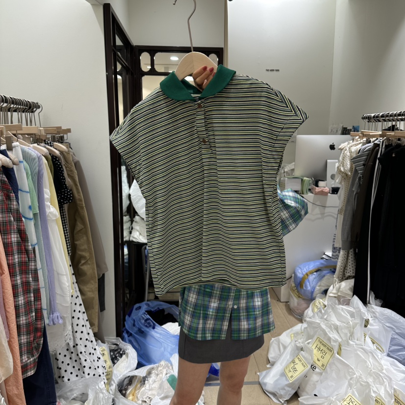 THEMORYPARK韓國東大門直郵女裝新品時尚熱賣吊帶背心條紋THE MORY PARK吊帶/背心圖色1