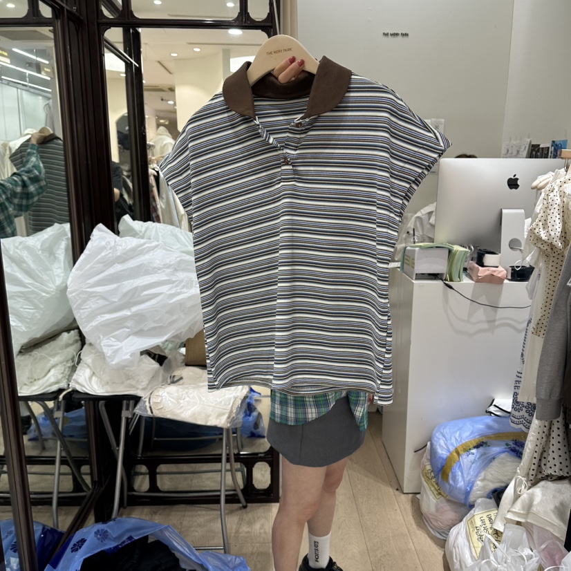 THEMORYPARK韓國東大門直郵女裝新品時尚熱賣吊帶背心條紋THE MORY PARK吊帶/背心圖色2