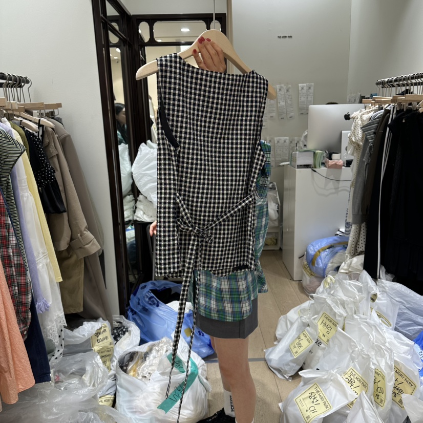 THEMORYPARK韓國直郵實拍女士新款26夏季職業吊帶背心格子THE MORY PARK吊帶/背心