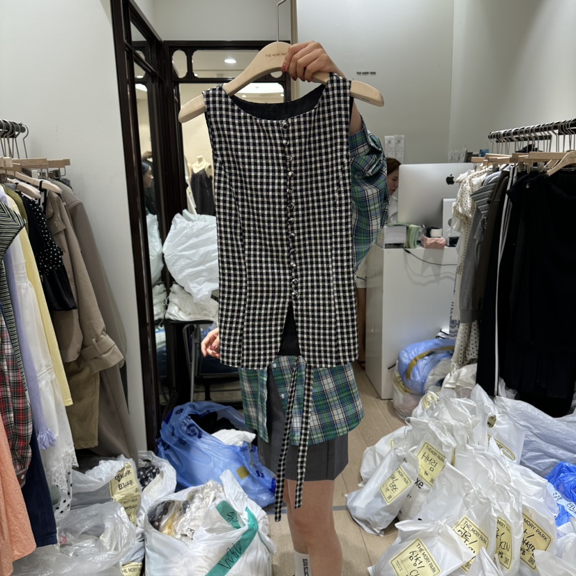 THEMORYPARK韓國直郵實拍女士新款26夏季職業吊帶背心格子THE MORY PARK吊帶/背心圖色1