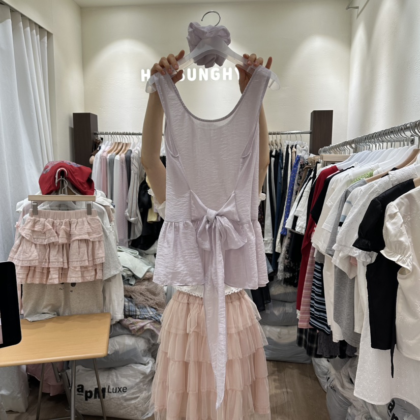 HANSUNGHYUN東大門實拍女裝新款真品吊帶背心含頭飾雪紡緞HANSUNGHYUN吊帶/背心