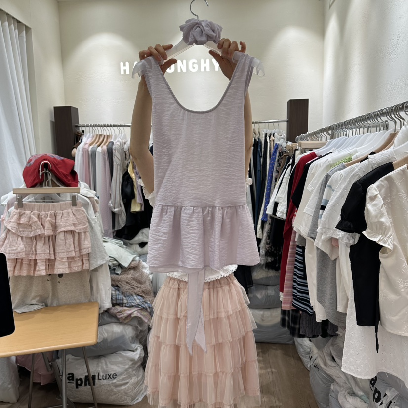 HANSUNGHYUN東大門實拍女裝新款真品吊帶背心含頭飾雪紡緞HANSUNGHYUN吊帶/背心圖色1