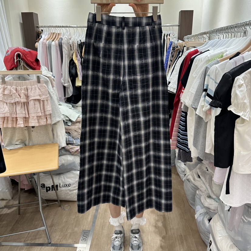 HANSUNGHYUN東大門代購女士新品休閑人氣時尚休閑褲格子紐扣HANSUNGHYUN休閑褲