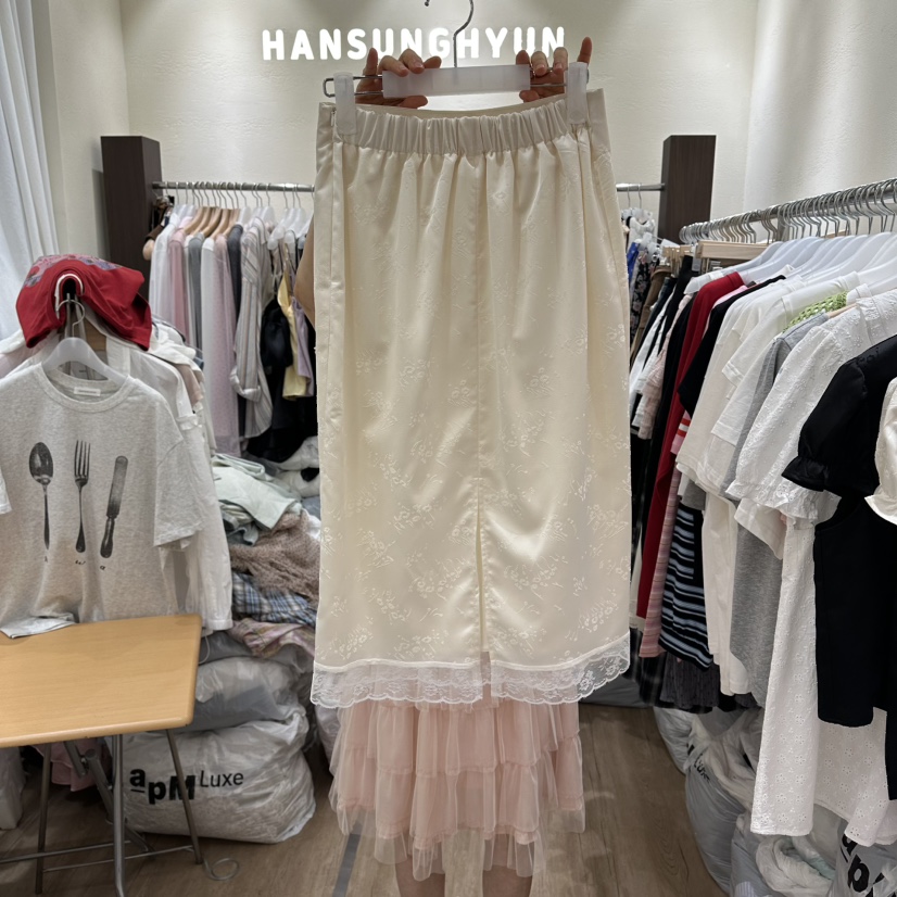 HANSUNGHYUN韓國直郵女士新品職業推薦休閑長裙中長款緞面HANSUNGHYUN長裙