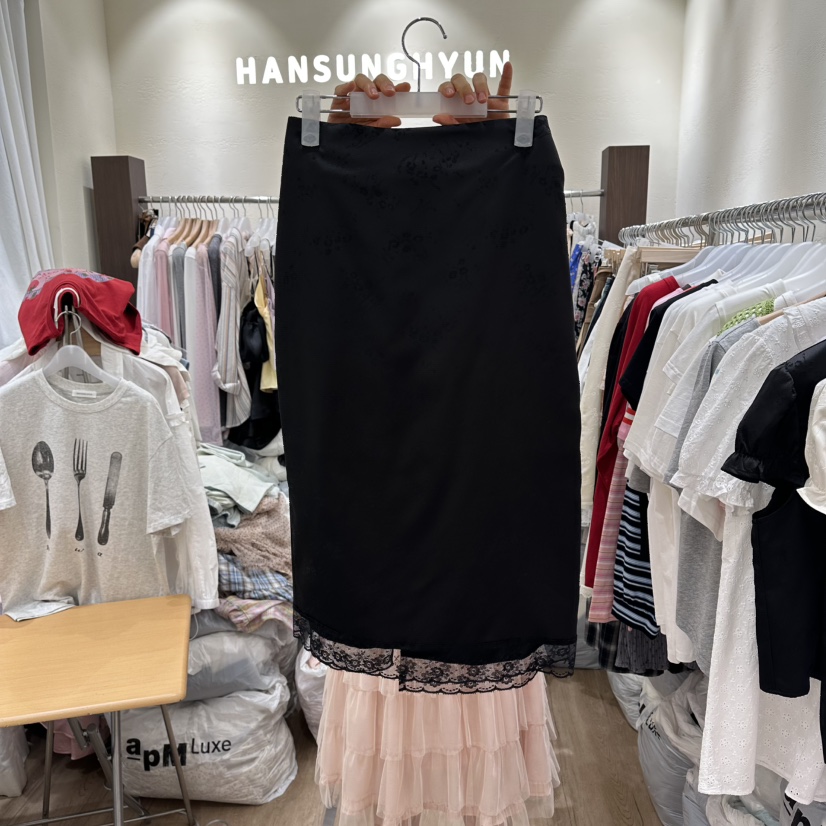 HANSUNGHYUN韓國直郵女士新品職業推薦休閑長裙中長款緞面HANSUNGHYUN長裙圖色2