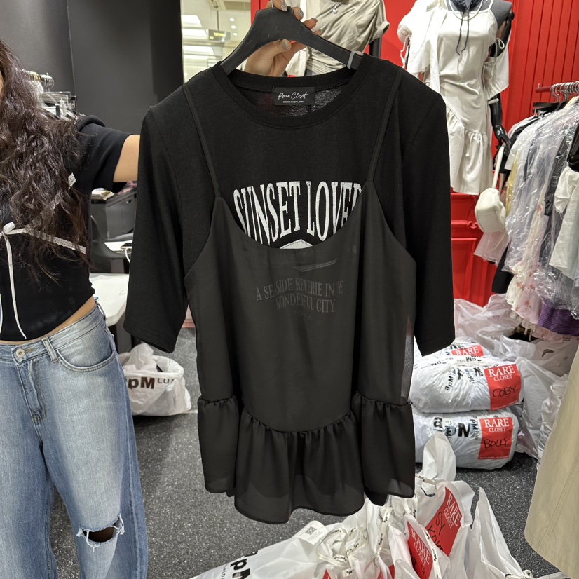 RARE CLOSET韓國直郵女裝新款休閑時尚熱賣真品T恤假兩件RARE CLOSETT恤圖色2