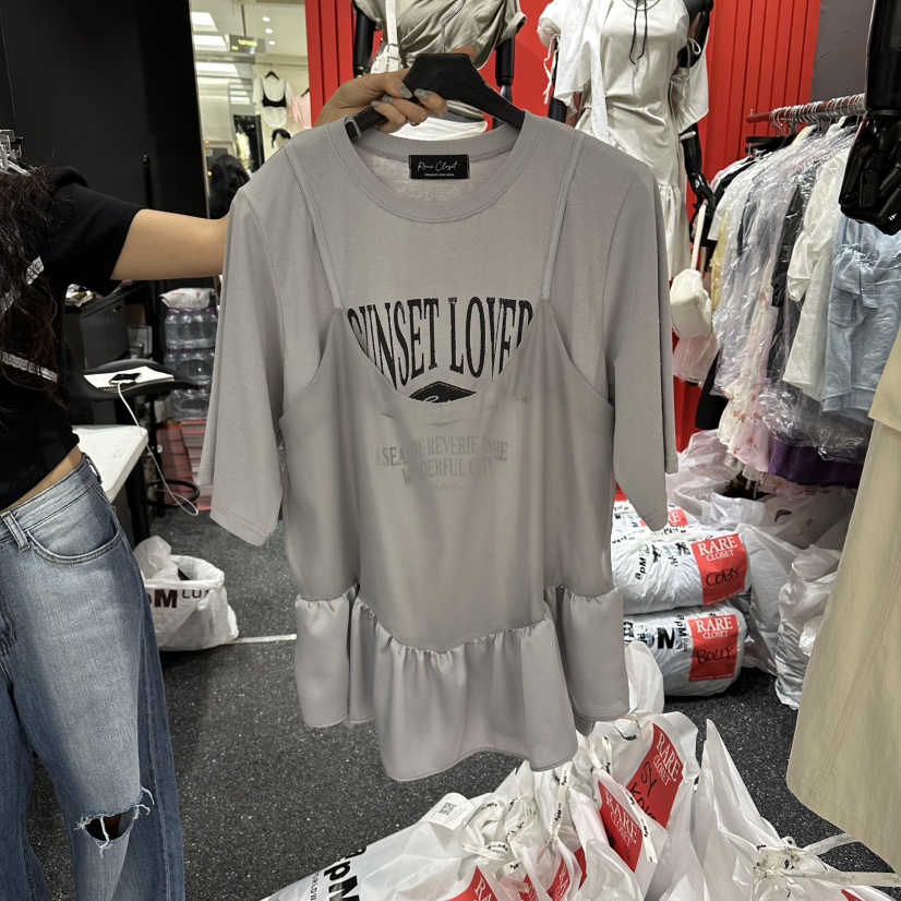 RARE CLOSET韓國直郵女裝新款休閑時尚熱賣真品T恤假兩件RARE CLOSETT恤圖色3