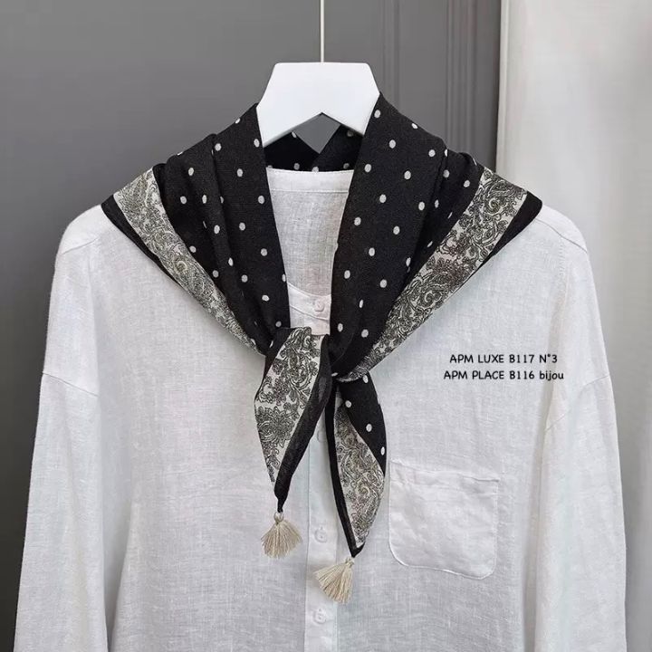 N3韓國直郵實拍女裝新品職業26春夏圍巾披肩流蘇復古圓點N3圍巾/披肩