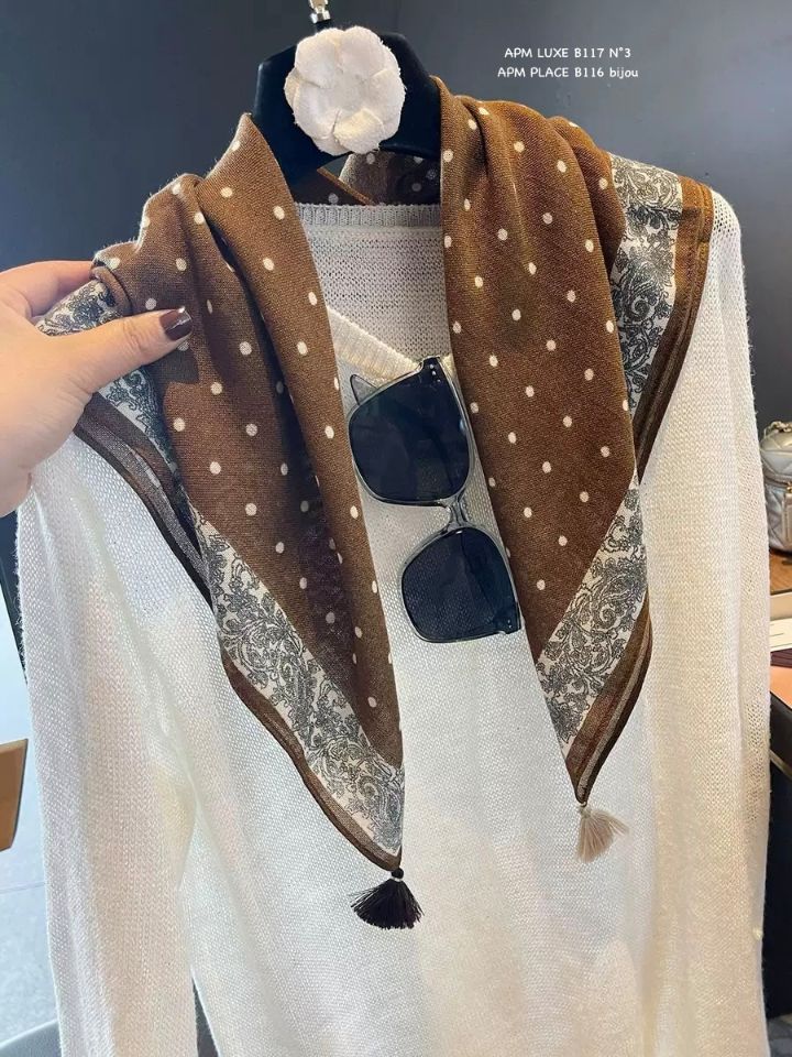 N3韓國直郵實拍女裝新品職業26春夏圍巾披肩流蘇復古圓點N3圍巾/披肩