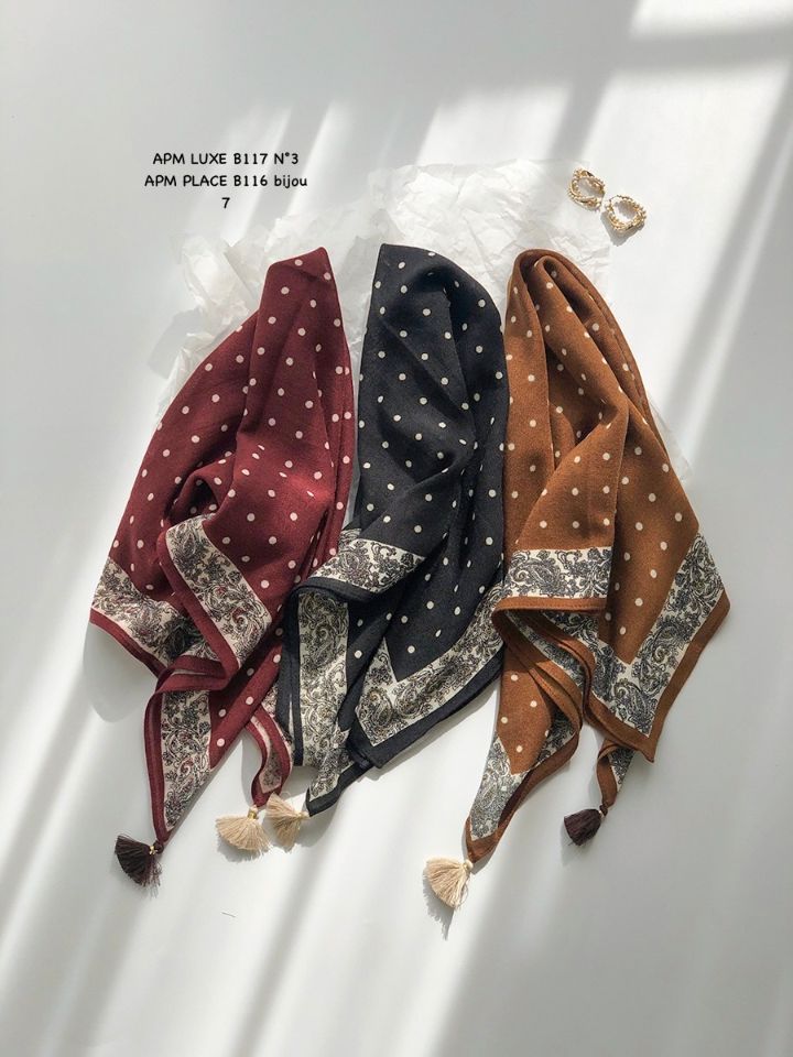 N3韓國直郵實拍女裝新品職業26春夏圍巾披肩流蘇復古圓點N3圍巾/披肩