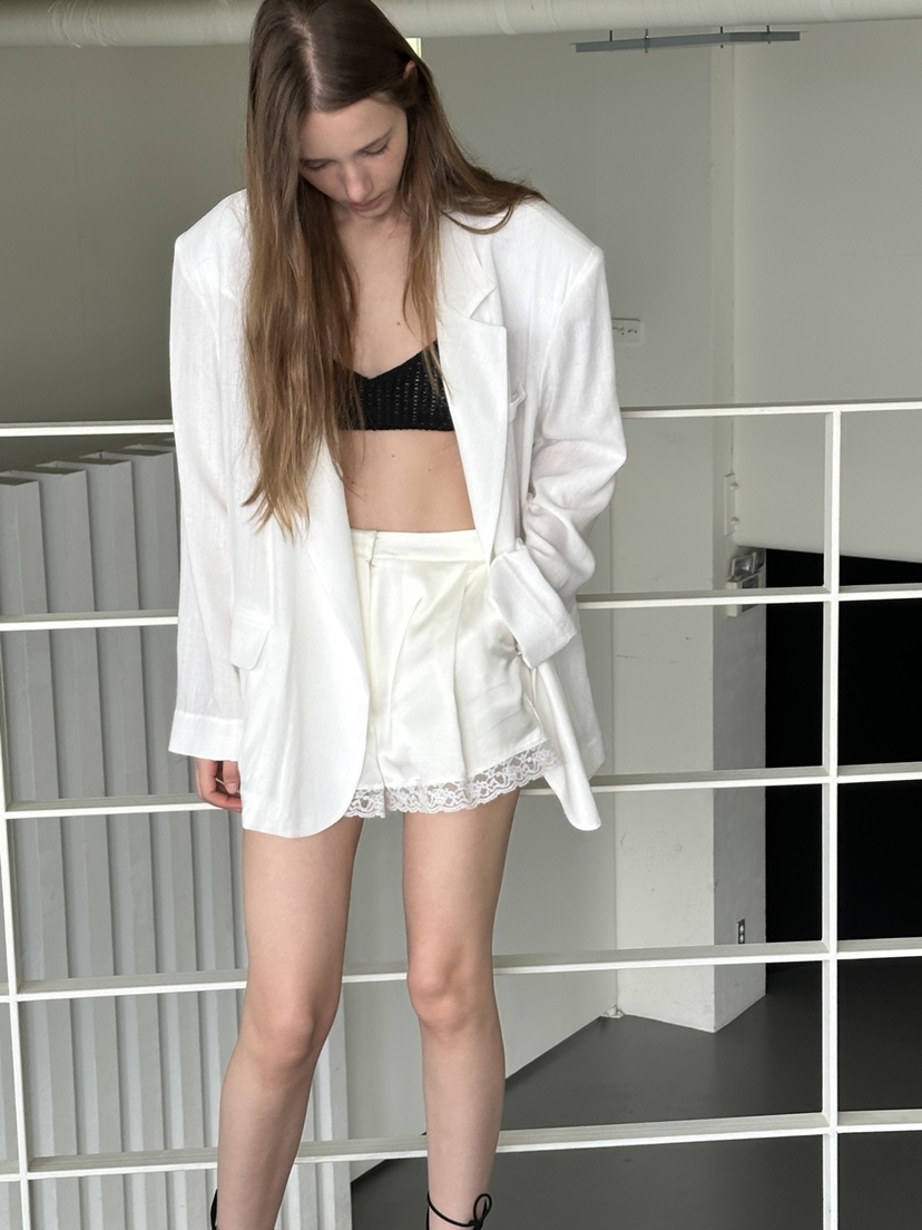 BOWIE韓國直郵女裝新款熱賣時尚職業26春夏26夏季短褲蕾絲緞面BOWIE短褲