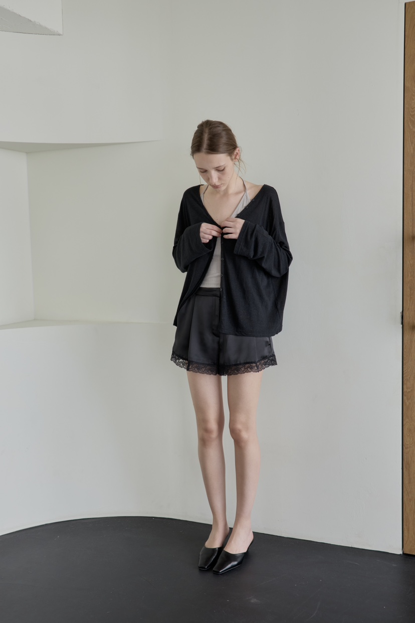 BOWIE韓國直郵女裝新款熱賣時尚職業26春夏26夏季短褲蕾絲緞面BOWIE短褲