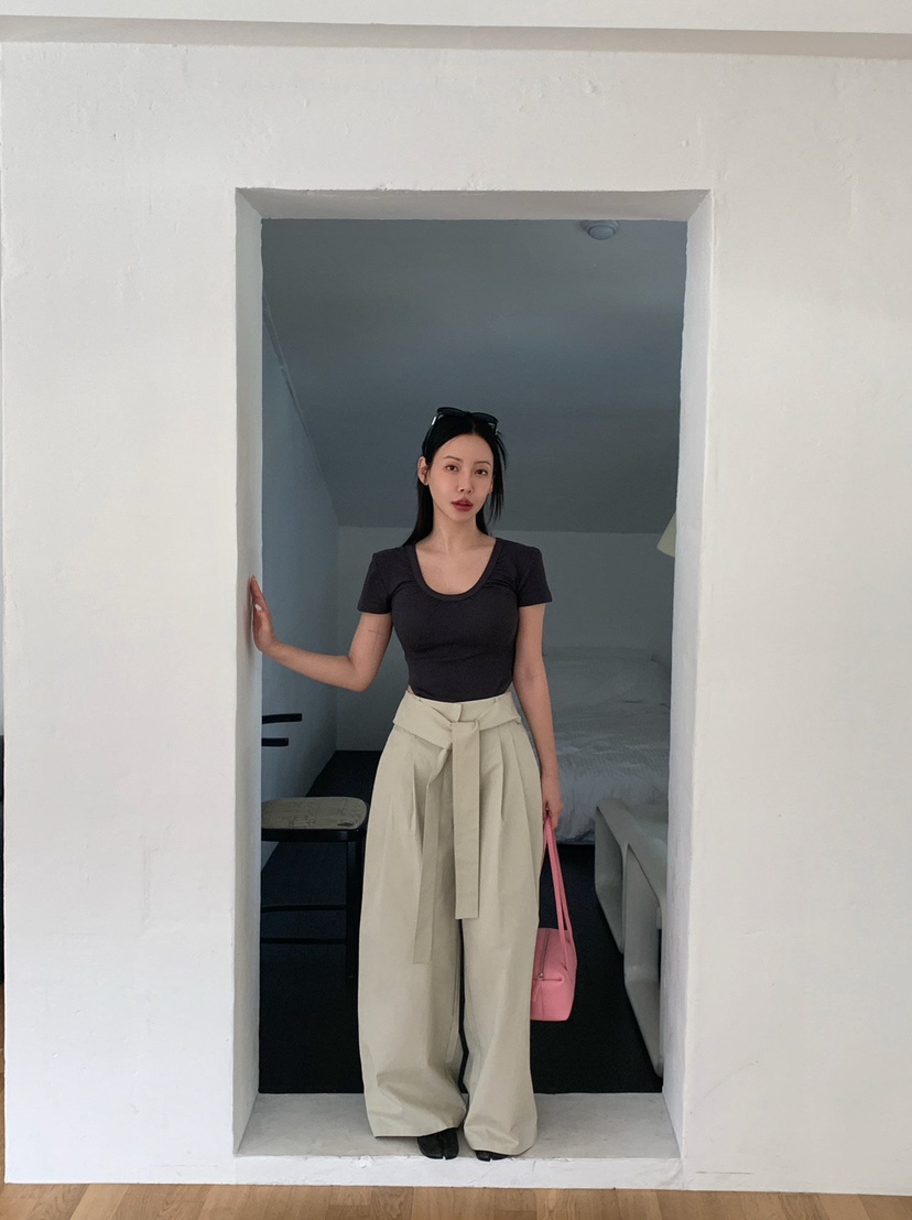 REVE CITE-L東大門直郵女裝新品休閑真品休閑褲系帶褶裥REVE CITE-L休閑褲